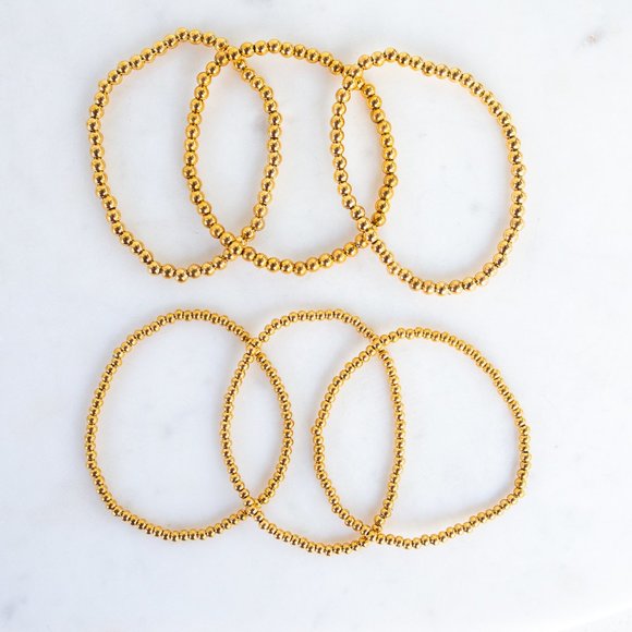 Bundle 2 Gold Beaded Stretch Bracelets EASY to wear WATERPROOF Gold Bracelets - Picture 6 of 14